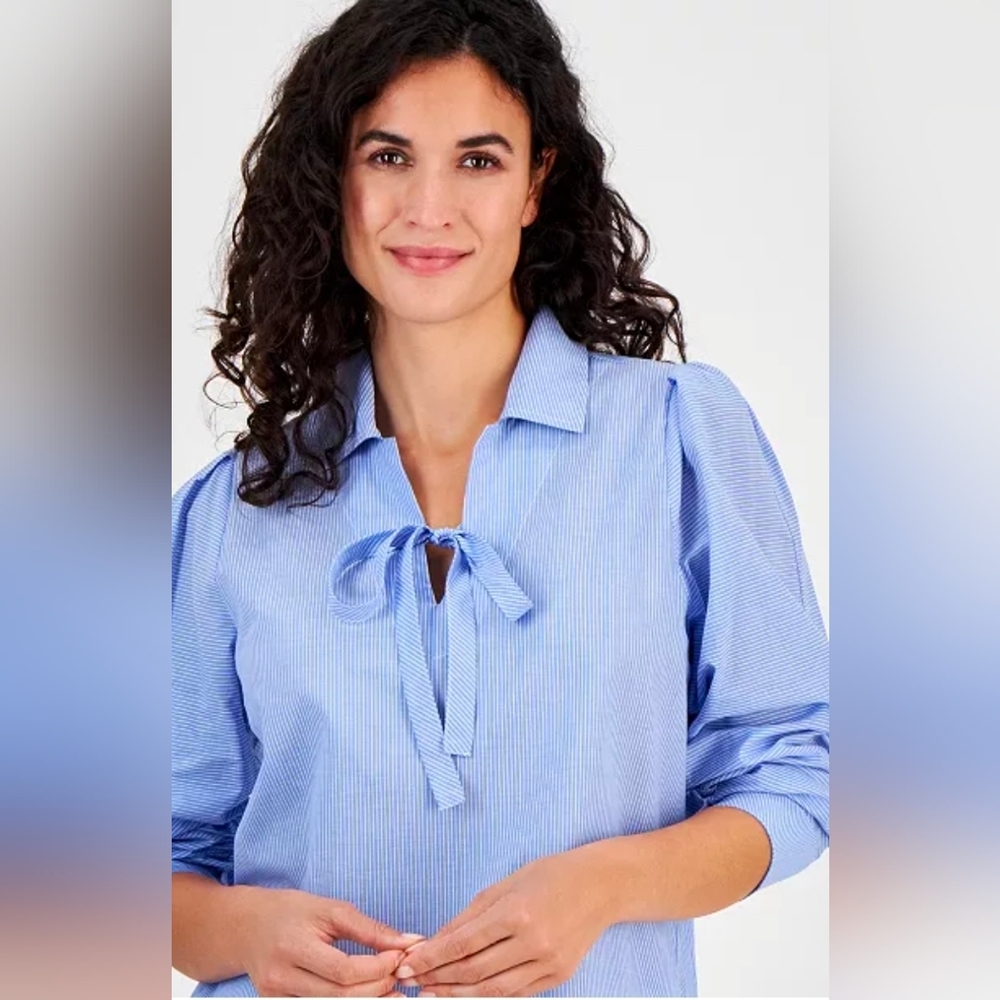 Nautica Jeans Light Blue Women's Blouse with Bow
